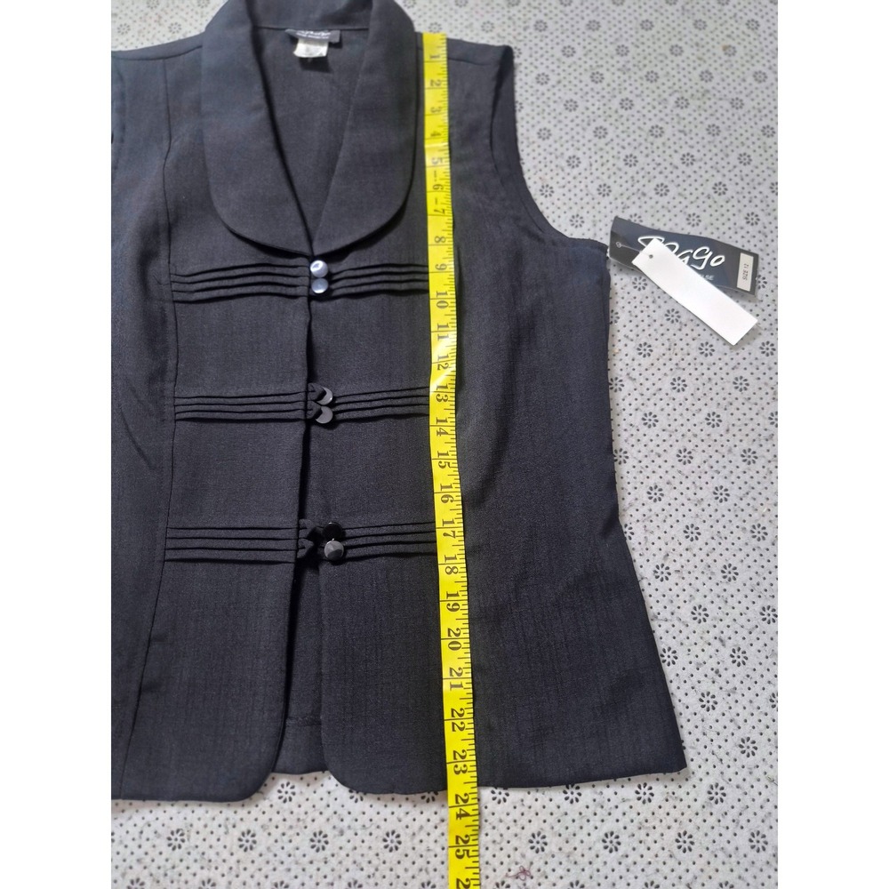 NWT Spago Womens Black Shawl Collar Button Front Pleated Tailored Vest Size 12 - Picture 5 of 7